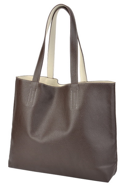 Best Hermes Reversible Leather Handbag Dark Coffee/Grey 519020 - Click Image to Close